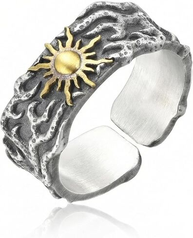 Men's Adjustable Sun Ring Silver Zinc Alloy C-Shaped Ring for Men Women Cool Y2K Fashion Rings Unique Jewelry Trendy Sun Design in Saudi Arabia