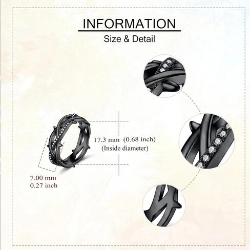 Thorns Ring for Men Black Thorn Ring Jesus Rings Crown of Thorns Rings Jewelry Gifts for Men Size 9/10 in Saudi Arabia