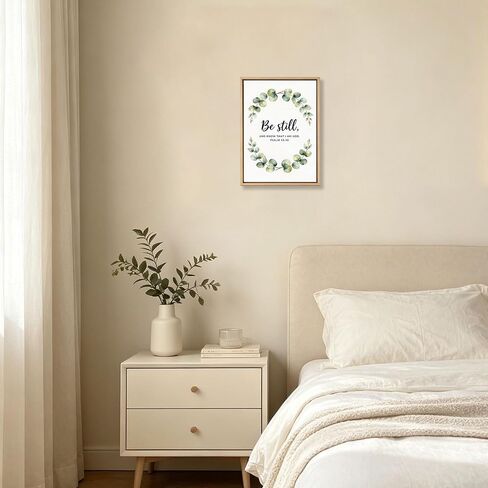 VINTMARK Framed Bible Verse Wall Art, Watercolor Eucalyptus Botanical Print, Neutral Farmhouse Wall Decor for Living Room Bedroom, Ready to Hang, Be Still and Know That I Am God Psalm 46:10,8 x 12 Inch in Kuwait