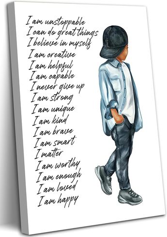 Inspirational Black Boy Wall Art Black Boy Inspiring Wall Decor African American Poster Kids Positive Daily Affirmation Prints Motivational Quotes Painting for Boys Bedroom Playroom 12x16 Inch in Saudi Arabia