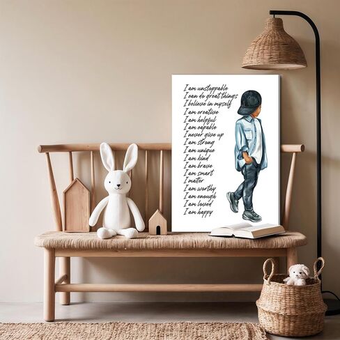 Inspirational Black Boy Wall Art Black Boy Inspiring Wall Decor African American Poster Kids Positive Daily Affirmation Prints Motivational Quotes Painting for Boys Bedroom Playroom 12x16 Inch in Saudi Arabia