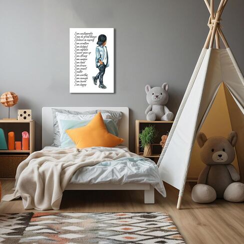 Inspirational Black Boy Wall Art Black Boy Inspiring Wall Decor African American Poster Kids Positive Daily Affirmation Prints Motivational Quotes Painting for Boys Bedroom Playroom 12x16 Inch in Saudi Arabia