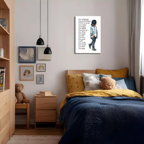 Inspirational Black Boy Wall Art Black Boy Inspiring Wall Decor African American Poster Kids Positive Daily Affirmation Prints Motivational Quotes Painting for Boys Bedroom Playroom 12x16 Inch in Saudi Arabia