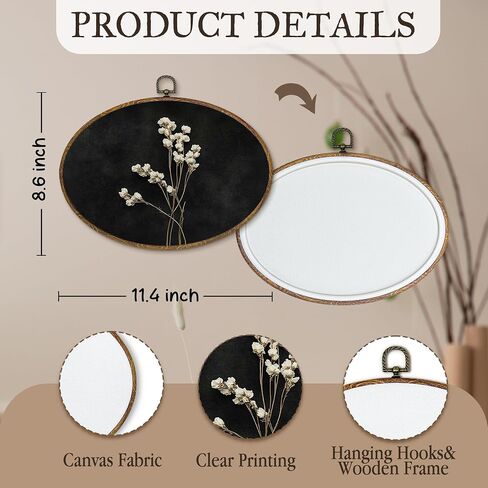 kdqua Vintage Floral Botanical Oval Wall Art Decor, Dark Academia Flower Canvas Artwork Framed, Retro Moody Floral Wall Hanging Decorations for Home Bedroom Living Room, 11.4x8.6 Inch in Saudi Arabia