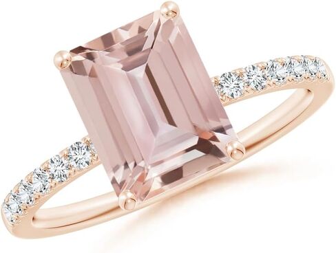 Lab-Grown Emerald-Cut Pink Morganite Engagement Ring with Lab Diamonds Side Stone Halo Engagement Ring 14k Rose Gold Plated 925 Sterling Silver in Saudi Arabia