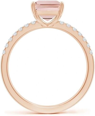 Lab-Grown Emerald-Cut Pink Morganite Engagement Ring with Lab Diamonds Side Stone Halo Engagement Ring 14k Rose Gold Plated 925 Sterling Silver in Saudi Arabia