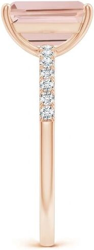 Lab-Grown Emerald-Cut Pink Morganite Engagement Ring with Lab Diamonds Side Stone Halo Engagement Ring 14k Rose Gold Plated 925 Sterling Silver in Saudi Arabia