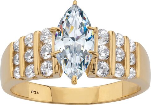خاتم خطوبة من Palm Beach Jewelry مطلي بالذهب الأصفر أو البلاتينيوم من الفضة الإسترليني قطع ماركيز مكعبة الزركونيا مقاس 7 in Kuwait