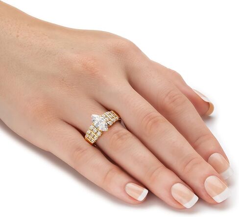 خاتم خطوبة من Palm Beach Jewelry مطلي بالذهب الأصفر أو البلاتينيوم من الفضة الإسترليني قطع ماركيز مكعبة الزركونيا مقاس 7 in Kuwait