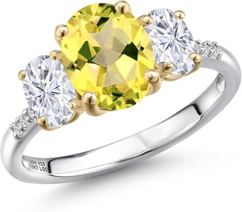 Gem Stone King 3.06 Cttw Canary Mystic Topaz White Moissanite and Lab Grown Diamond Engagement Ring For Women | 925 Silver and 10K Yellow Gold | Oval 9X7MM | Available In Size 5, 6, 7, 8, 9 in Kuwait