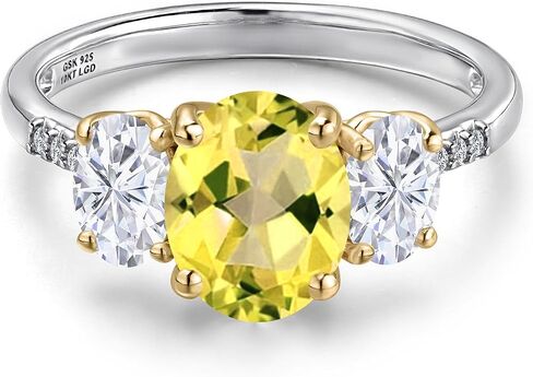 Gem Stone King 3.06 Cttw Canary Mystic Topaz White Moissanite and Lab Grown Diamond Engagement Ring For Women | 925 Silver and 10K Yellow Gold | Oval 9X7MM | Available In Size 5, 6, 7, 8, 9 in Kuwait