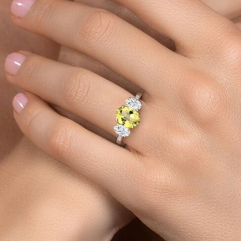 Gem Stone King 3.06 Cttw Canary Mystic Topaz White Moissanite and Lab Grown Diamond Engagement Ring For Women | 925 Silver and 10K Yellow Gold | Oval 9X7MM | Available In Size 5, 6, 7, 8, 9 in Kuwait