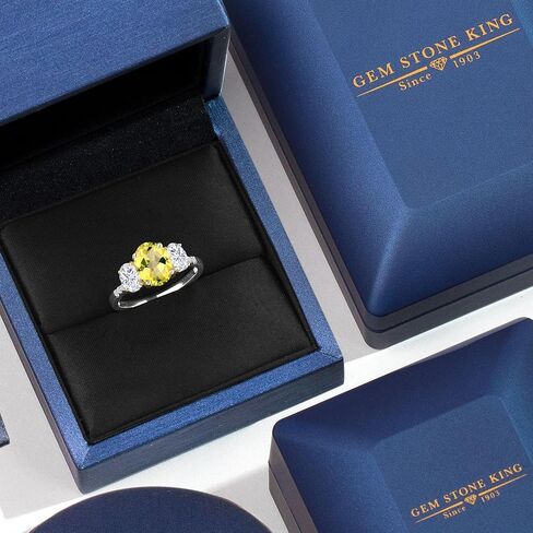 Gem Stone King 3.06 Cttw Canary Mystic Topaz White Moissanite and Lab Grown Diamond Engagement Ring For Women | 925 Silver and 10K Yellow Gold | Oval 9X7MM | Available In Size 5, 6, 7, 8, 9 in Kuwait