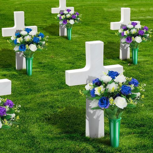 8 Pcs Cemetery Vases for Grave - Plastic Flower Holders with Spikes, Cone Vase for Memorial Day Grave Accessories Cemetery Decorations (Green) in Saudi Arabia