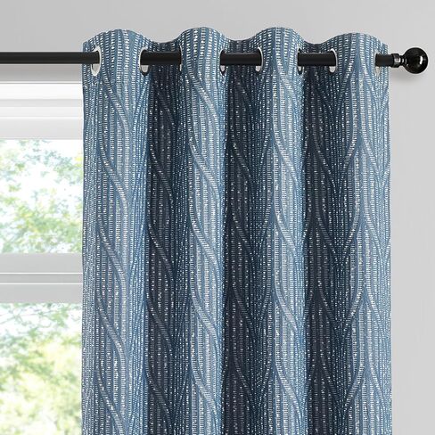 Blue and White Jacquard Blackout Curtains, 52 Inches Wide 84 Inches Long 2 Panels, Thermal Insulated Noise Reducing Grommet Window Treatments Drapes for Bedroom Living Room in Saudi Arabia