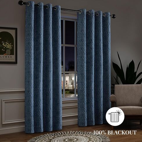 Blue and White Jacquard Blackout Curtains, 52 Inches Wide 84 Inches Long 2 Panels, Thermal Insulated Noise Reducing Grommet Window Treatments Drapes for Bedroom Living Room in Saudi Arabia