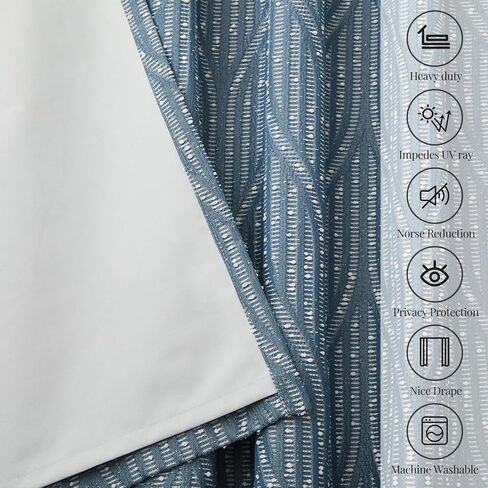 Blue and White Jacquard Blackout Curtains, 52 Inches Wide 84 Inches Long 2 Panels, Thermal Insulated Noise Reducing Grommet Window Treatments Drapes for Bedroom Living Room in Saudi Arabia