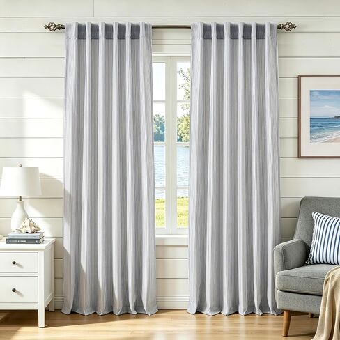 DriftAway Stripe Blackout Linen Curtain Valance Double Layer Farmhouse Country Rustic Hygge Stripe Yarn Dyed Woven Thermal Insulated Rod Pocket Valance W52 x L18 Black in Kuwait
