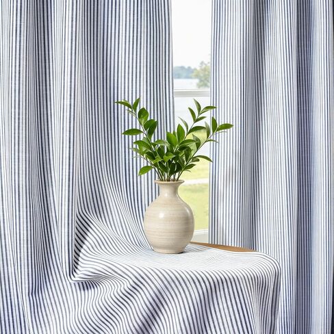 DriftAway Stripe Blackout Linen Curtain Valance Double Layer Farmhouse Country Rustic Hygge Stripe Yarn Dyed Woven Thermal Insulated Rod Pocket Valance W52 x L18 Black in Kuwait