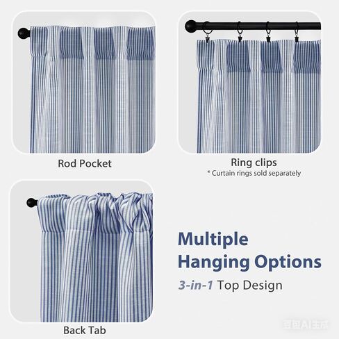DriftAway Stripe Blackout Linen Curtain Valance Double Layer Farmhouse Country Rustic Hygge Stripe Yarn Dyed Woven Thermal Insulated Rod Pocket Valance W52 x L18 Black in Kuwait