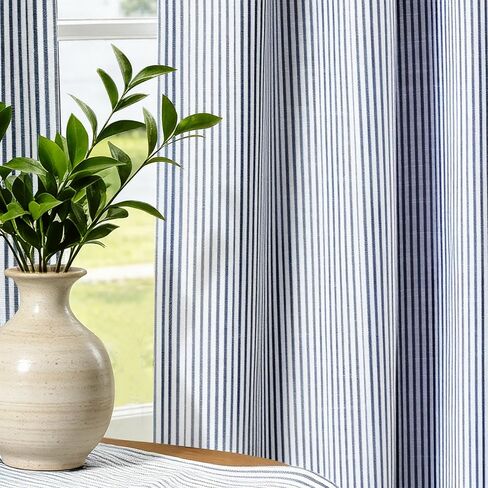 DriftAway Stripe Blackout Linen Curtain Valance Double Layer Farmhouse Country Rustic Hygge Stripe Yarn Dyed Woven Thermal Insulated Rod Pocket Valance W52 x L18 Black in Kuwait
