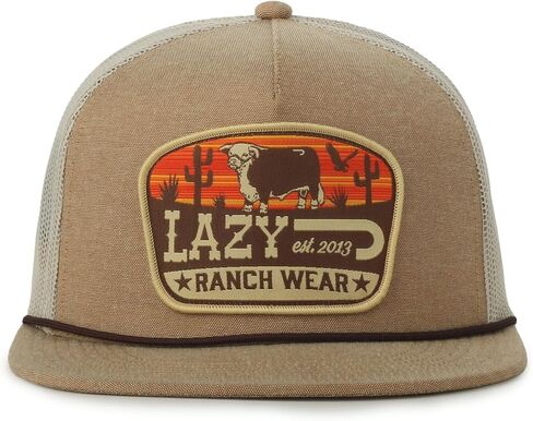 Outdoor Cap Lazy J Ranch Wear Snapback Hat – Western Rope Trucker Cap, Mid Profile 5 Panel Ranch Cowboy Cap for Men & Women in Kuwait