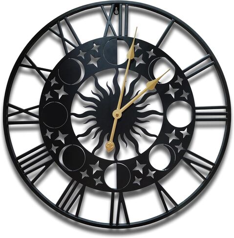 bmuvghi 24" Large Metal Wall Clock, Silent Non-Ticking Clocks with Roman Numerals & Gold Hands, Celestial Moon Phase Decor for Living Room, Farmhouse Wall Decor in Saudi Arabia