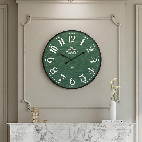 3More Large Wall Clock 24 Inch,Silent Battery Operated Clocks with Wrought Iron Frame Round,Mid-Century Country Wooden Shiplap Hanging Clock, Ideal for Living Room, Bedroom, Office, and Kitchen Decor in Kuwait