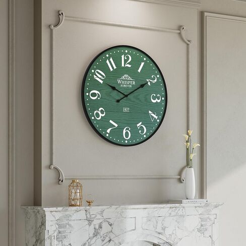 3More Large Wall Clock 24 Inch,Silent Battery Operated Clocks with Wrought Iron Frame Round,Mid-Century Country Wooden Shiplap Hanging Clock, Ideal for Living Room, Bedroom, Office, and Kitchen Decor in Kuwait