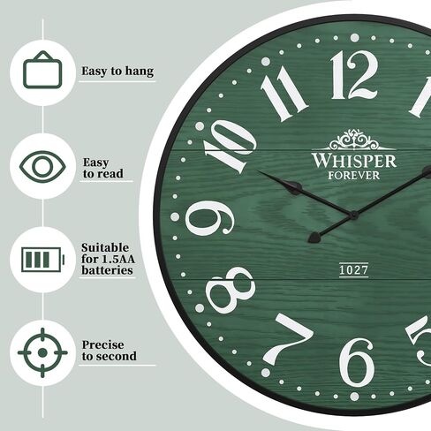3More Large Wall Clock 24 Inch,Silent Battery Operated Clocks with Wrought Iron Frame Round,Mid-Century Country Wooden Shiplap Hanging Clock, Ideal for Living Room, Bedroom, Office, and Kitchen Decor in Kuwait