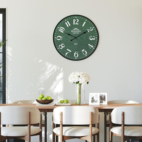 3More Large Wall Clock 24 Inch,Silent Battery Operated Clocks with Wrought Iron Frame Round,Mid-Century Country Wooden Shiplap Hanging Clock, Ideal for Living Room, Bedroom, Office, and Kitchen Decor in Kuwait