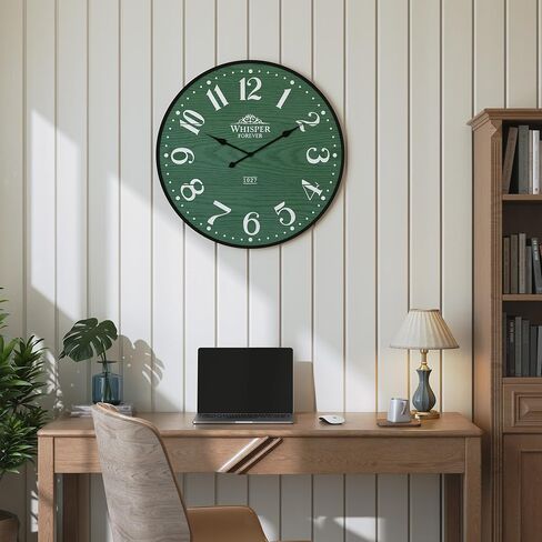 3More Large Wall Clock 24 Inch,Silent Battery Operated Clocks with Wrought Iron Frame Round,Mid-Century Country Wooden Shiplap Hanging Clock, Ideal for Living Room, Bedroom, Office, and Kitchen Decor in Kuwait