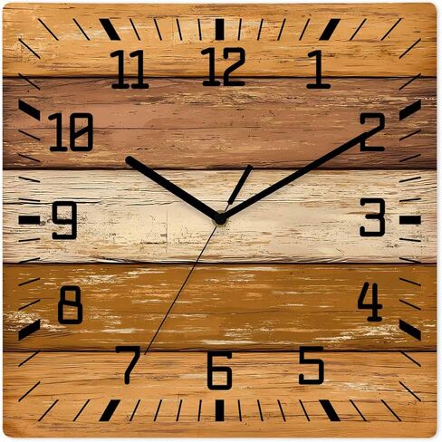 Farmhouse Sage Green Brown Wooden Wall Clock Silent Non Ticking, Vintage Wooden Striped Square Wall Clocks Battery Operated, Decor Clock for Home Office, Living Room, Kitchen, 10 Inch in Saudi Arabia