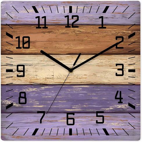 Farmhouse Sage Green Brown Wooden Wall Clock Silent Non Ticking, Vintage Wooden Striped Square Wall Clocks Battery Operated, Decor Clock for Home Office, Living Room, Kitchen, 10 Inch in Saudi Arabia