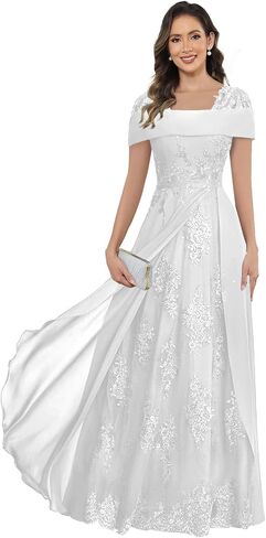 Women's Lace Chiffon Mother of The Bride Dresses Cape Sleeve Sparkly Sequin Formal Evening Gown in Saudi Arabia