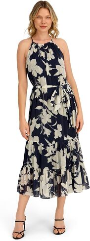 Laundry by Shelli Segal Women's Halter Ruffle Tiered Dress – Lurex Chiffon, Keyhole Back in Saudi Arabia