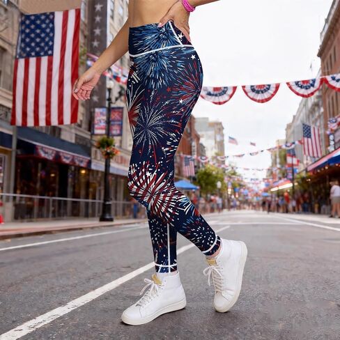 Women American Flag Leggings 4th of July Patriotic Stripes Printed 4-Way Stretchy Yoga Pants in Saudi Arabia
