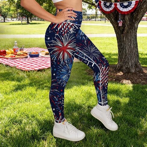 Women American Flag Leggings 4th of July Patriotic Stripes Printed 4-Way Stretchy Yoga Pants in Saudi Arabia