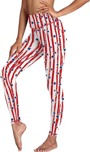 Women American Flag Leggings 4th of July Patriotic Stripes Printed 4-Way Stretchy Yoga Pants in Saudi Arabia