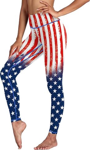 Women American Flag Leggings 4th of July Patriotic Stripes Printed 4-Way Stretchy Yoga Pants in Saudi Arabia
