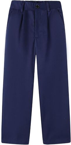 HILEELANG Boys Chino Pants Cotton Dress Pants Elastic Back Waist Straight Leg with Pockets 4-15 Years in Kuwait