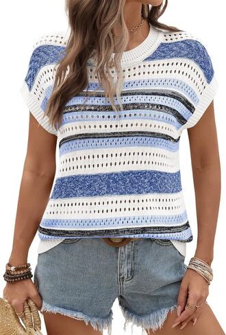 Ivicoer Womens Summer Tops Crochet Cap Sleeve Sweater Hollow Out Beach Vacation Clothes Trendy 2026 in Saudi Arabia