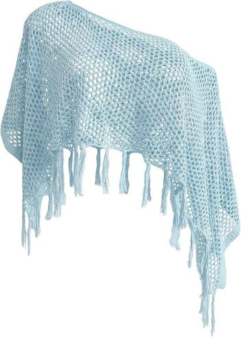 SHENHE Women's Crochet Fringe Poncho Top Cover Up Sequin Sparkly Beach Crop Top Swimsuit Coverups in Saudi Arabia