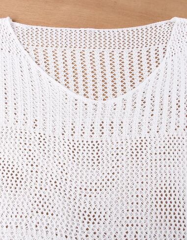Plus Size Swimsuit Cover Up - Short Sleeve Crochet Hollow Out Swim Cover-ups Bathing Suit Beach Dress in Saudi Arabia