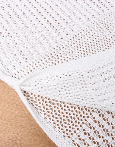 Plus Size Swimsuit Cover Up - Short Sleeve Crochet Hollow Out Swim Cover-ups Bathing Suit Beach Dress in Saudi Arabia