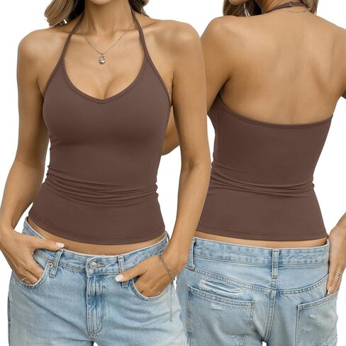 Eachyes Womens Halter Tops V Neck Spaghetti Strap Tank Top Fitted Backless Camisole Shirt Sexy Going Out Summer Clothes 2026 in Saudi Arabia