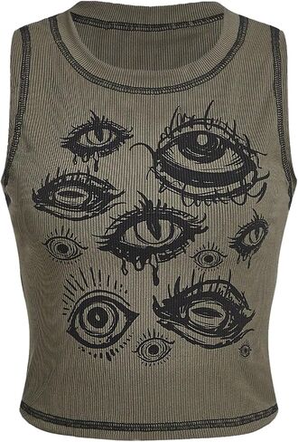 SOLY HUX Women's Y2k Gothic Graphic Tank Tops Sleeveless Crew Neck Casual Summer Crop Top Streetwear in Kuwait