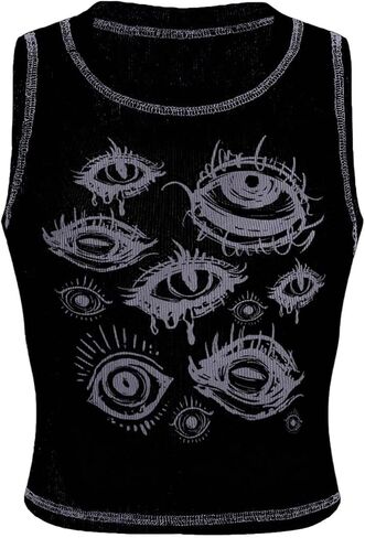 SOLY HUX Women's Y2k Gothic Graphic Tank Tops Sleeveless Crew Neck Casual Summer Crop Top Streetwear in Kuwait