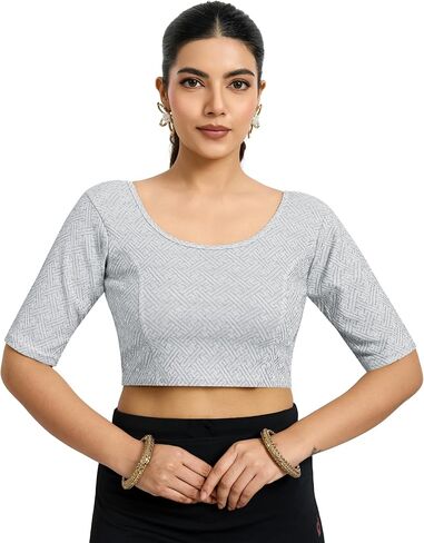 TRENDMALLS Women's Polyester Elastane Zari Stretchable Blouse Choli Stylish Saree Blouse Ready to Wear in Saudi Arabia