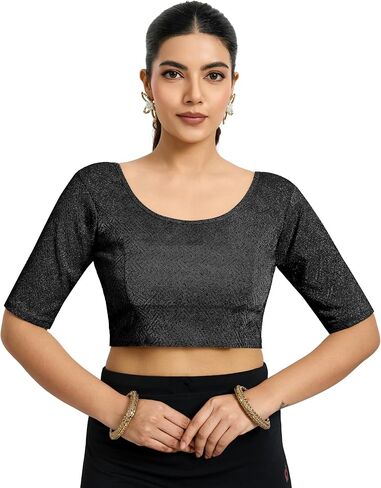 TRENDMALLS Women's Polyester Elastane Zari Stretchable Blouse Choli Stylish Saree Blouse Ready to Wear in Saudi Arabia